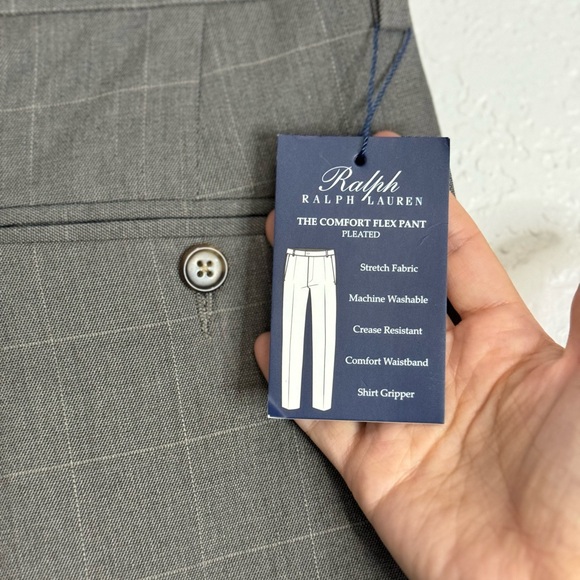 Ralph Lauren Mens Dress Pants Size 32X32 Tan Checked Tapered Slacks - Picture 7 of 8
